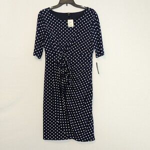 FOREVER Navy/White Dotted Ruched / Wrap Short Sleeve Knee Length Dress; Size M